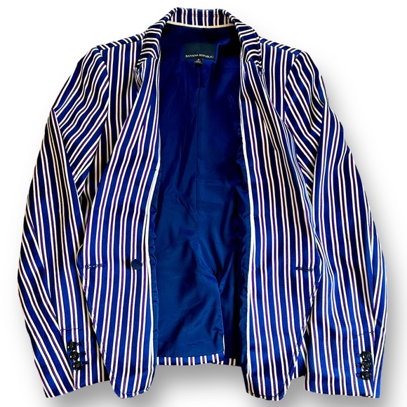 BANANA REPUBLIC Blue and White Stripe Double-Breasted Blazer - Picture 6 of 14